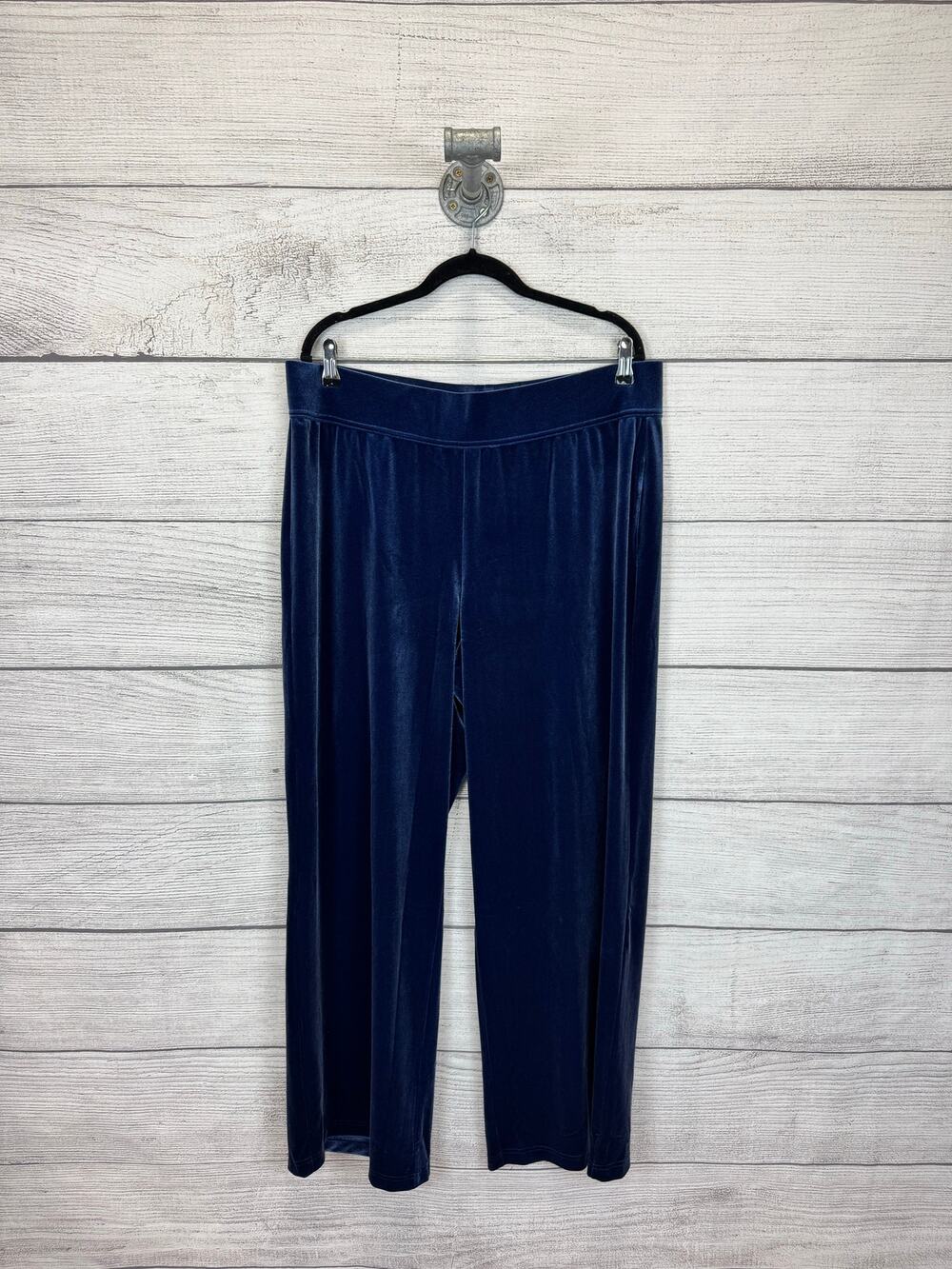 Lands' End Plus Size Blue Velvet Wide Leg Pull On Pants Size 1X